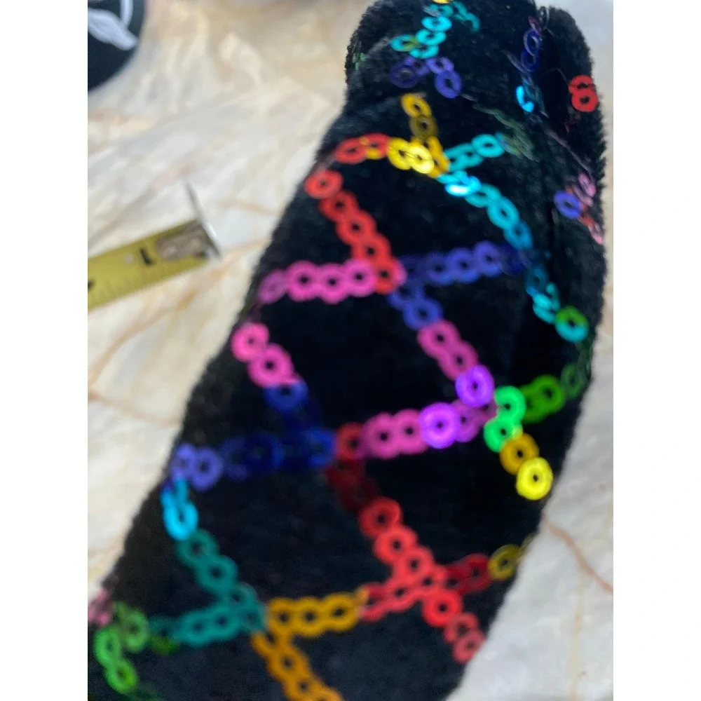 Black Velvet Rainbow Sequin Lattice Knotted Headband Top Knot Hair Accessory